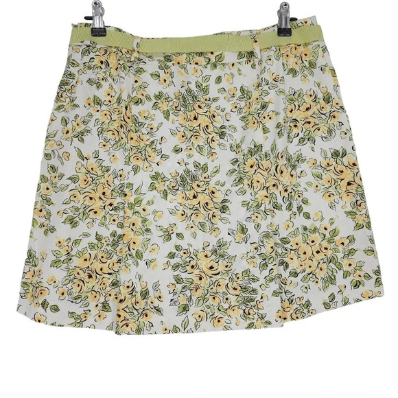 Ann Taylor LOFT Pleated Flare Skirt White Spring Floral Belted Petite - Picture 4 of 8